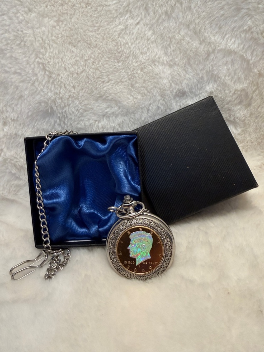 JFK Half Dollar Pocket Watch 2009 Quartz Chain Vintage Style